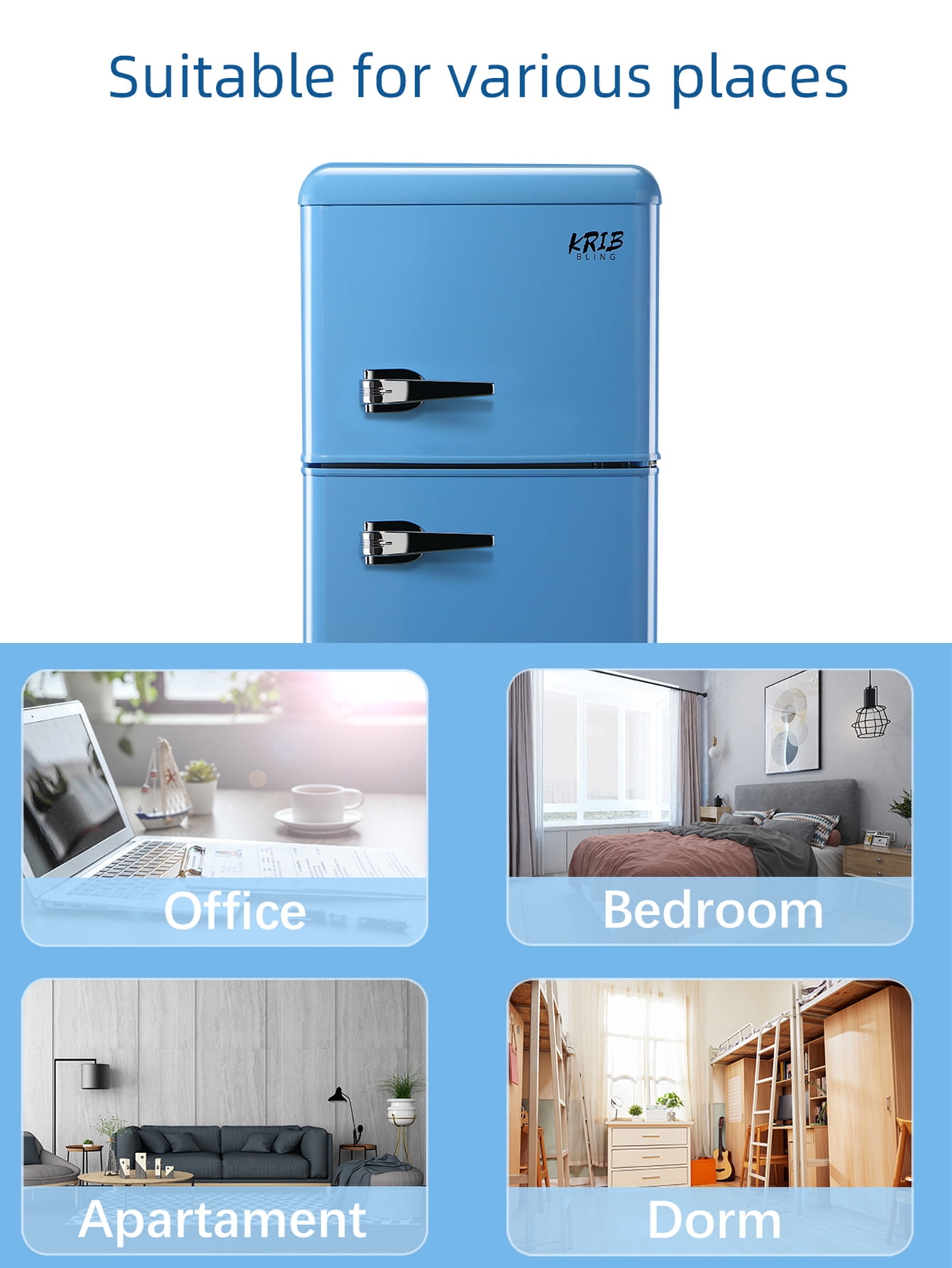 KRIB BLING Refrigerador compacto de 3.5 pies cúbicos con congelador,  termostato ajustable de 7 niveles con estantes extraíbles, refrigerador  pequeño