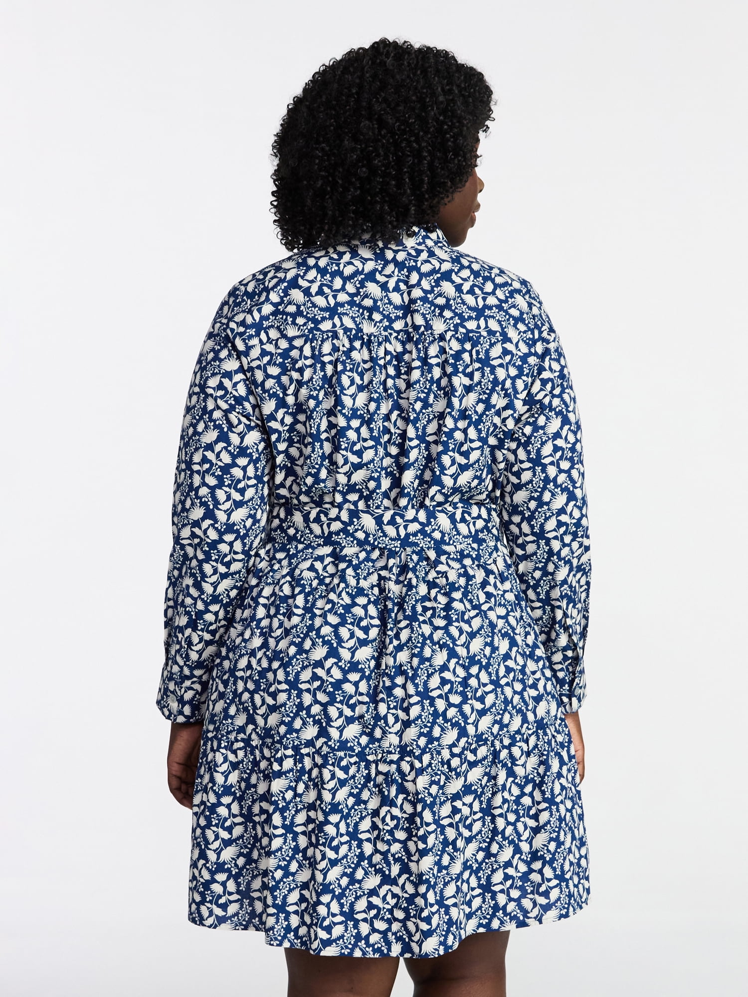 Terra & Sky Women's Plus Size Tiered Shirt Dress with Long Sleeves, Sizes 0X-5X