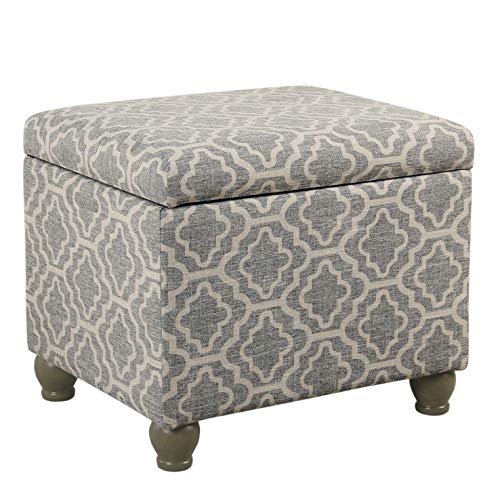 HomePop Ottomane Rectangulaire de Rangement Profond avec Couvercle à Charnières, Géométrique Gris