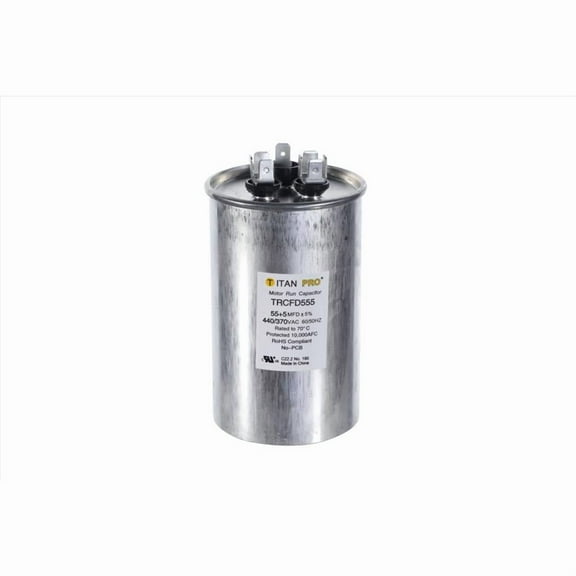Packard Titan Pro Run Capacitor, Round, 55 5 Mfd, 370V-440V, TRCFD555