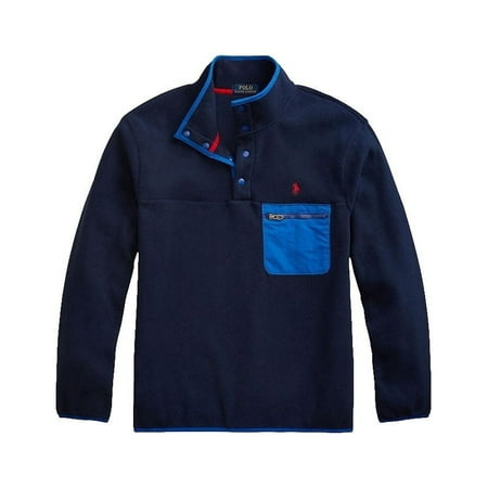 Polo Ralph Lauren Mens Mock Fleece Pullover Jacket (Large, Cruise Navy)