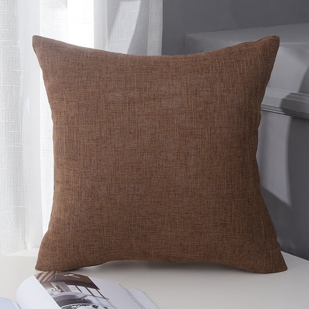 Nvzi fundas de almohada de algodón y lino de color liso. Clásicas y atemporales, fundas de almohada sencillas de color puro que quedan genial en cualquier cama. 45 x 45 cm (marrón).