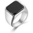 thumbnail image 1 of ORUYROP Solid Stainless Steel Mens Signet Ring Setting with Black Onyx / Turquoise Classic Band Rings Gift Size 7-13, 1 of 7