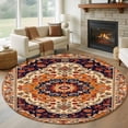 thumbnail image 3 of 6ft Washable Round Rug, Light Yellow Orange Floral Non-Slip Circle Area Rug for Living Room Bedroom, Ethnic Oriental Indoor Floor Mat for Home Decor, 3 of 9