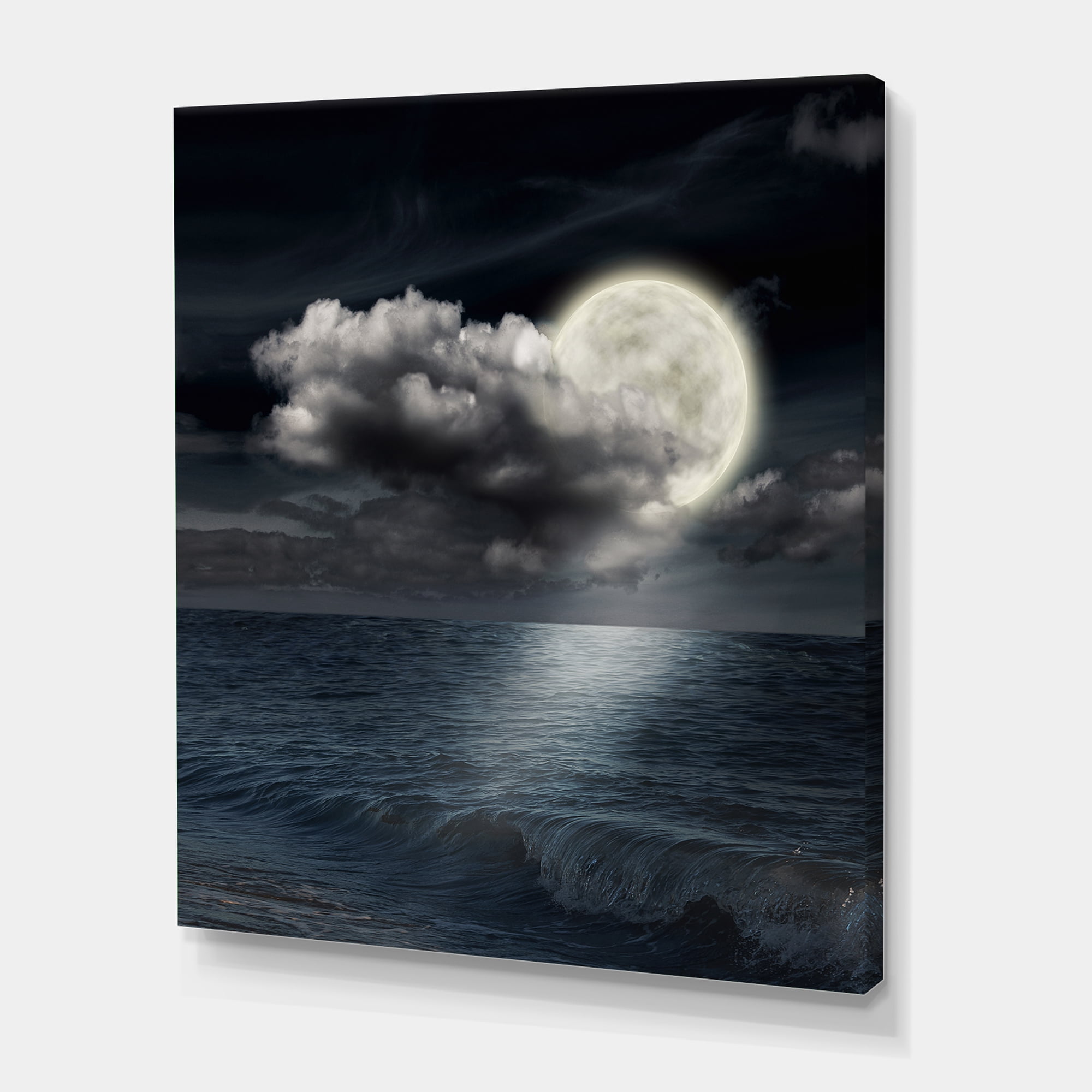 Full Moon Night in Cloudy Sky VI 8 in x 12 in Photography Canvas Art Print, by Designart