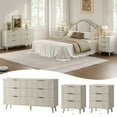 thumbnail image 3 of Laintene 3-Piece Boho Bedroom Set - 6-Drawer Dresser & 2 Nightstands with 3 Drawers & USB Charging, Fluted Wooden Storage, Modern Dresser & Nightstand Combo, White Oak, 3 of 13