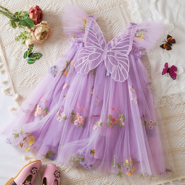 Trolimons Infant Baby Girls' Casual Dresses Sleeveless Embroidered Flowers  With Wing Tie Holiday Party Dance Party Clothes Size 6-12 Months Purple -  Walmart.com