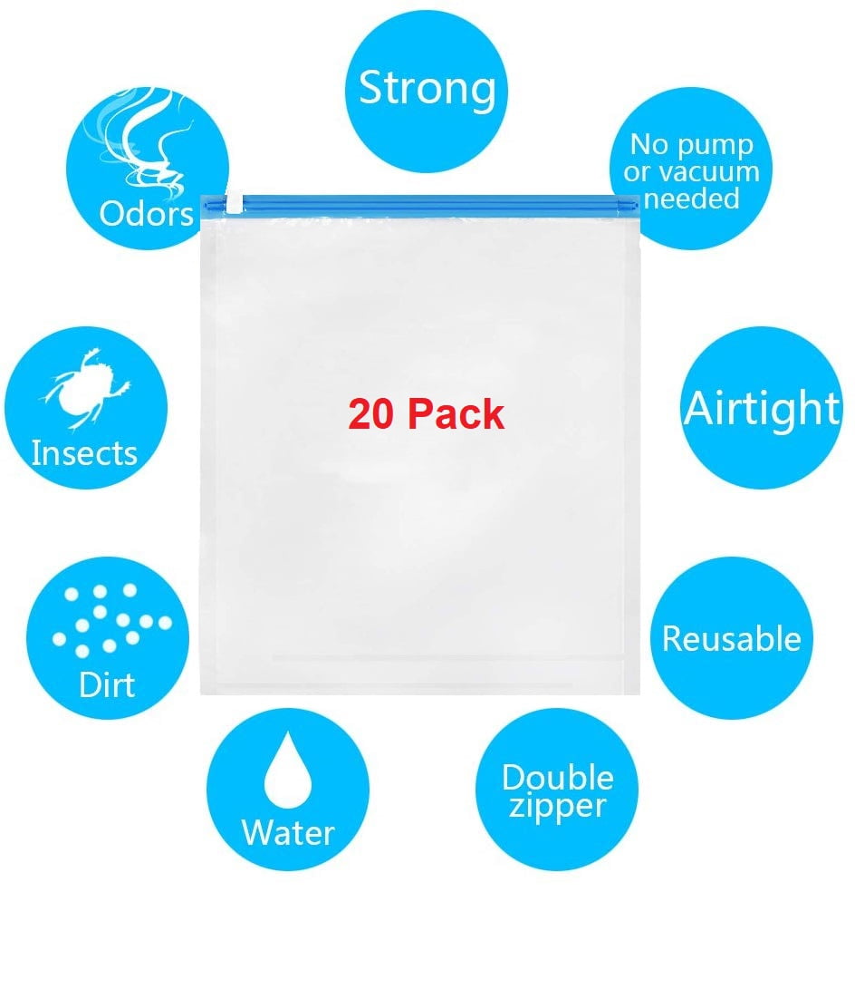 20 Pack Space Saver Storage Travel Roll Up Compress Zipper Plastic Bag