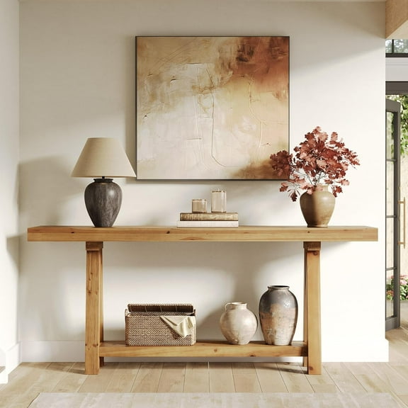 Solid Wood Console Table for Entryway, 70.87-Inch Long Sofa Table with Shelves for Hallway, Foyer