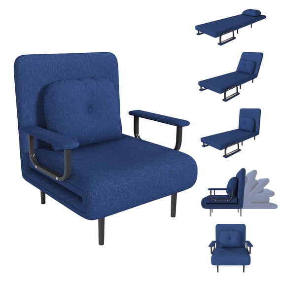 Chicdaze Modern Blue 3-in-1 Convertible Sleeper Chair Bed with 5-Position Adjustable Backrest, Folding Chair Couch & Accent Chair with Pillow, Chair Bed Sleeper for Adults, Home Office