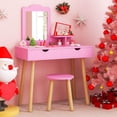 thumbnail image 4 of Costway Kid Vanity Table Chair Set with Mirror Large Storage Drawers Wooden Legs Pink, 4 of 11