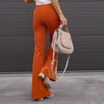thumbnail image 5 of Women Bell Bottom Flare Pants Autumn Winter Pure Color Slim Fit Corduroy Casual High Waisted Trousers Orange S, 5 of 7