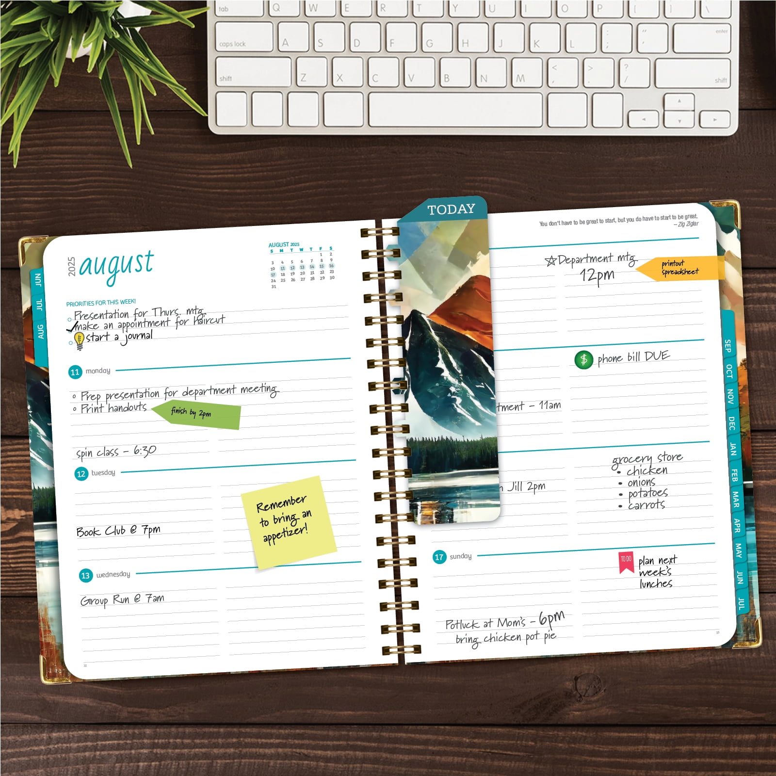 Academic Year 2025-2026 Planner, June 2025 - July 2026, 8.5"x11" Daily Weekly Monthly Planner Yearly Agenda, Hardcover, Bookmark, Pocket Folder and Sticky Note Set (Lake View)