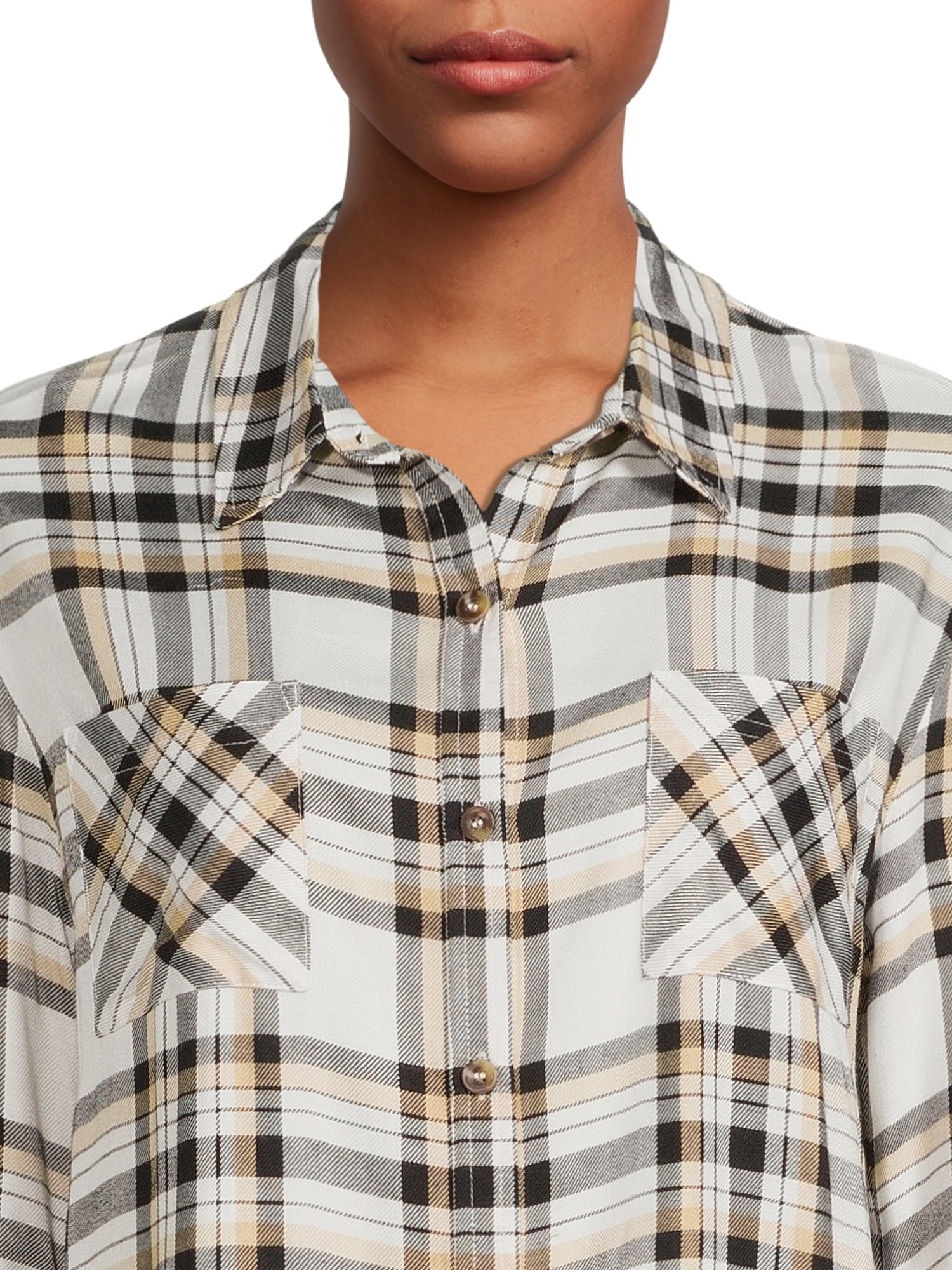 No Boundaries Juniors' Button-Front Plaid Shirt