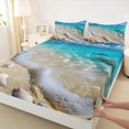 thumbnail image 4 of jejeloiu Watercolor Seashore Bed Sheets,Starfish Shell Print Full Size Sheets For Boys,Blue White,4 Pieces,1 Flat Sheet, 1 Fitted Sheet and 2 Pillowcases, 4 of 6