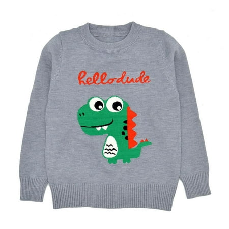 

Autumn Winter Kids Boys Rib Knitted Sweater Cartoon Dinosaur Sweatshirts O-Neck Long Sleeve Pullovers Children Outfits 2-8T