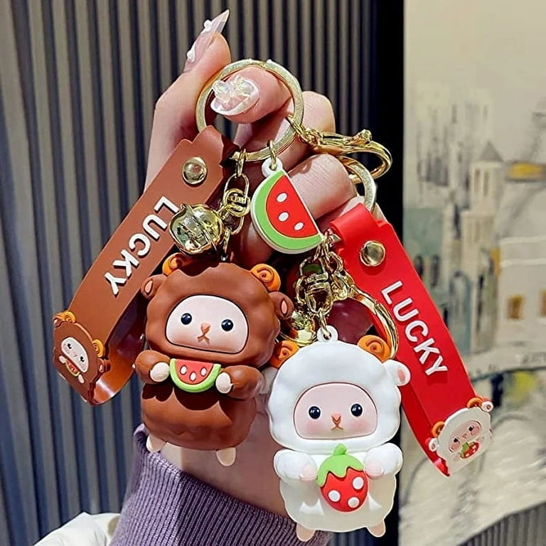 Mens Women Cute Cute Cute Hugging Fruit Lamb Keychain Keyring