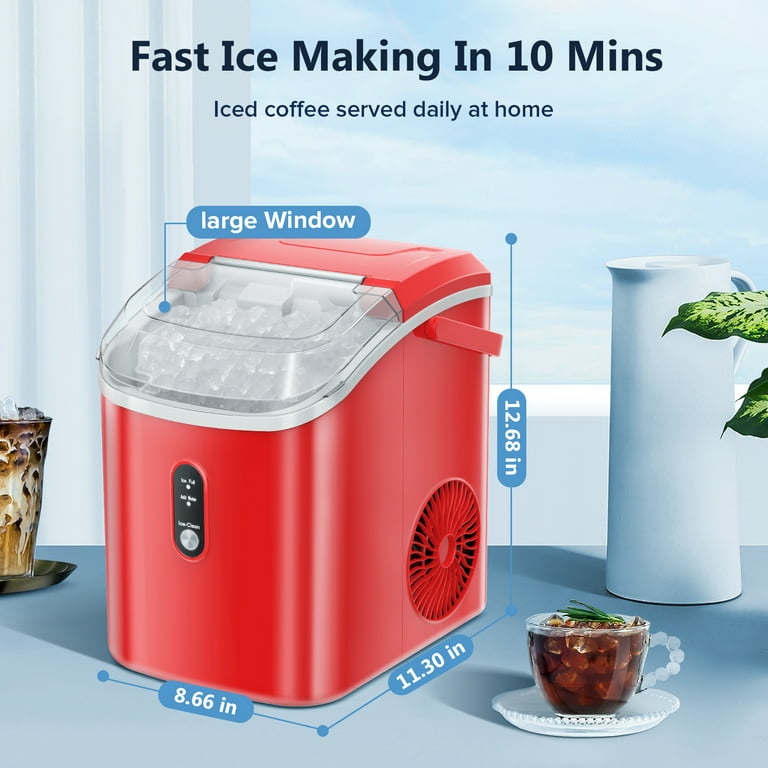 44 lbs Portable Countertop Ice Maker Machine with Scoop-Red
