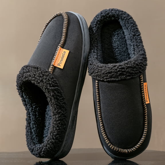 Pmoiste Moccasin Slippers for Men Memory Foam Wide Width Warm Fuzzy House Slippers Big Size