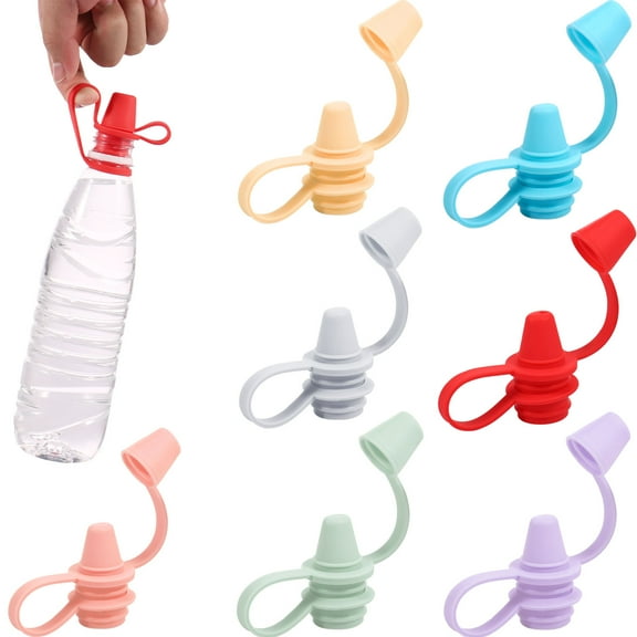 Austok 7Pcs Baby Water Bottle Cap Silicone Bottle Top Nozzle Adapter Leakproof Water Bottle Spout Portable Reusable Baby Water Bottle Cap for Kids 28mm Standard Water Bottle Spout
