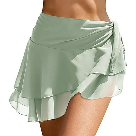 Celivon Womens Swimsuit Cover Up Beach Bikini Skirt Summer Chiffon Ruffled Skirt