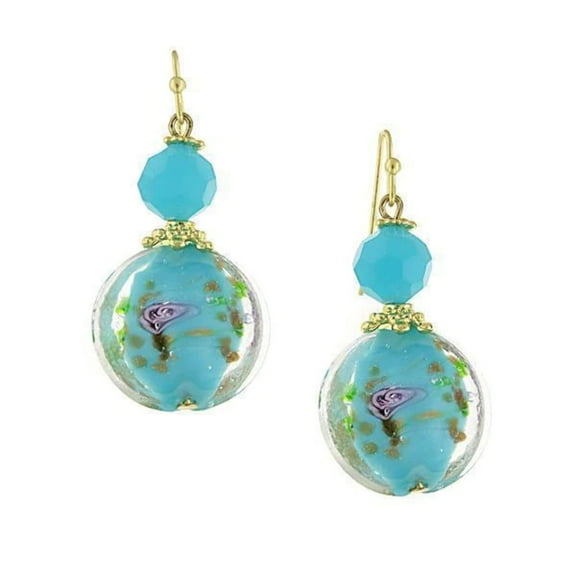 1928 Jewelry Round Pink Floral Drop Earrings Light Blue