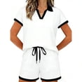 thumbnail image 4 of Aboser Womens 2 Piece Outfits Solid Color Sweatsuits Sets Lapel Short Sleeve Half Zip Oversized Sweatshirt & Lounge Shorts Tracksuit, 4 of 6