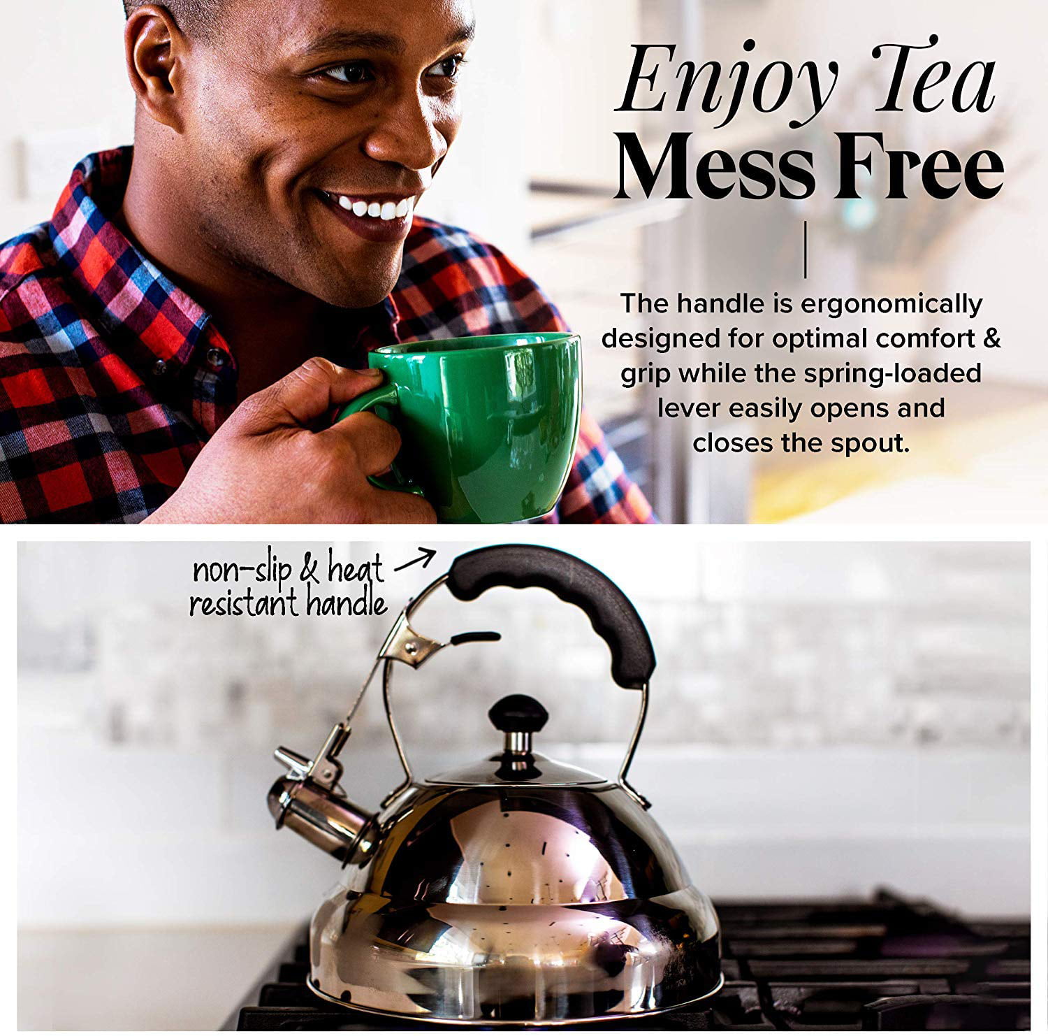 Willow & Everett Whistling Tea Kettle for Stove Top - 2.75 Quart Tea Pots  for Stove Top w/Stainless Steel, Mirror Finish & Strainer