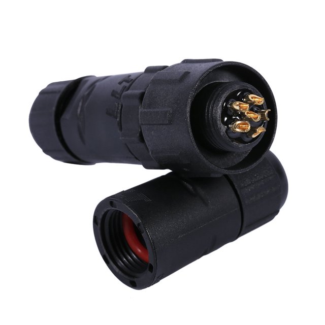 Juego de enchufe y toma de corriente eléctricos de color negro, resistente al agua, IP68, conector de cable de soldadura de 6 pines