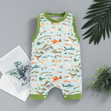 

NIUREDLTD Baby Boys Girls Spring Summer Fishes Print Sleeveless Cotton Tops Rompers Jumpsuit Clothing