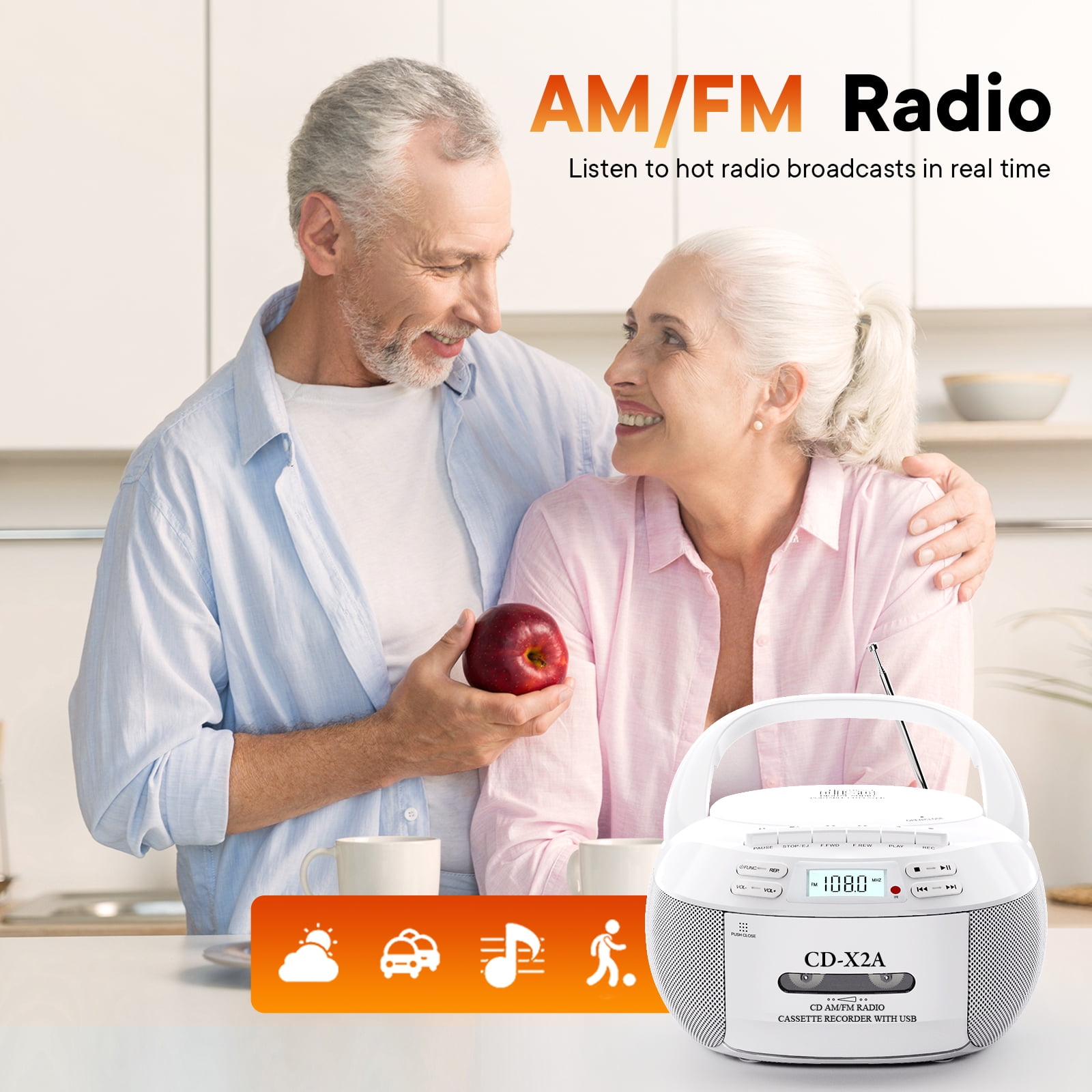 CD Player Boombox Cassette Player Combo with Bluetooth,AM/FM Radio,Stereo Sound with Remote Control,AUX/USB Drive,Tape Recording,AC/DC Powered,Headphone Jack,LCD Display for Home,Kids,Gift