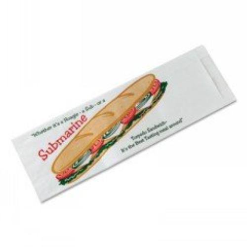 Bagcraft Submarine Sandwich Bags, 4 1/2 x 2 x 14, White Preprinted