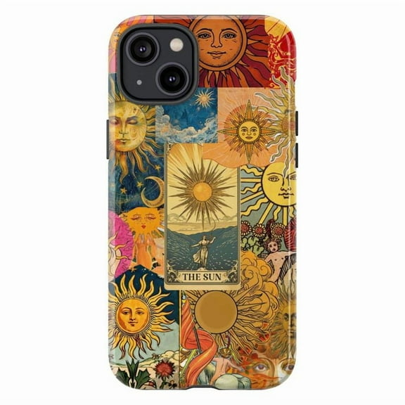 Vintage Tarot Sun Collage Phone Case, Retro Celestial Design with “The Sun” Card, Astrology & Spiritual Art, Protective Cover for iPhone 16 15 14 13 12 11 Pro Max Mini