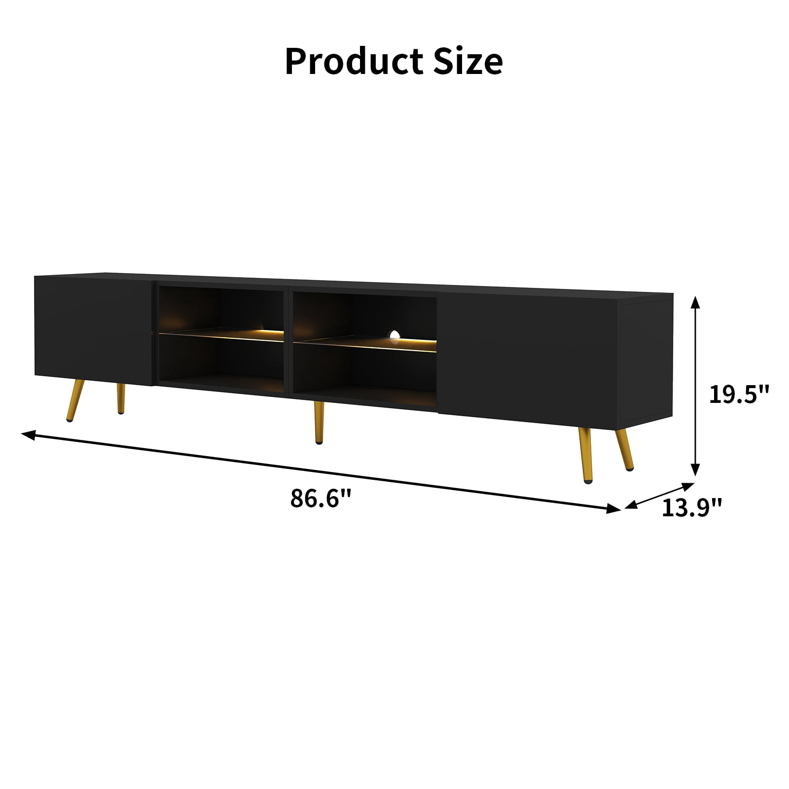 Bonzy Home 86" TV Stand, Television Console Table for 85" TV, Modern Entertainment Center with Storage Cabinets for Living Room, Black