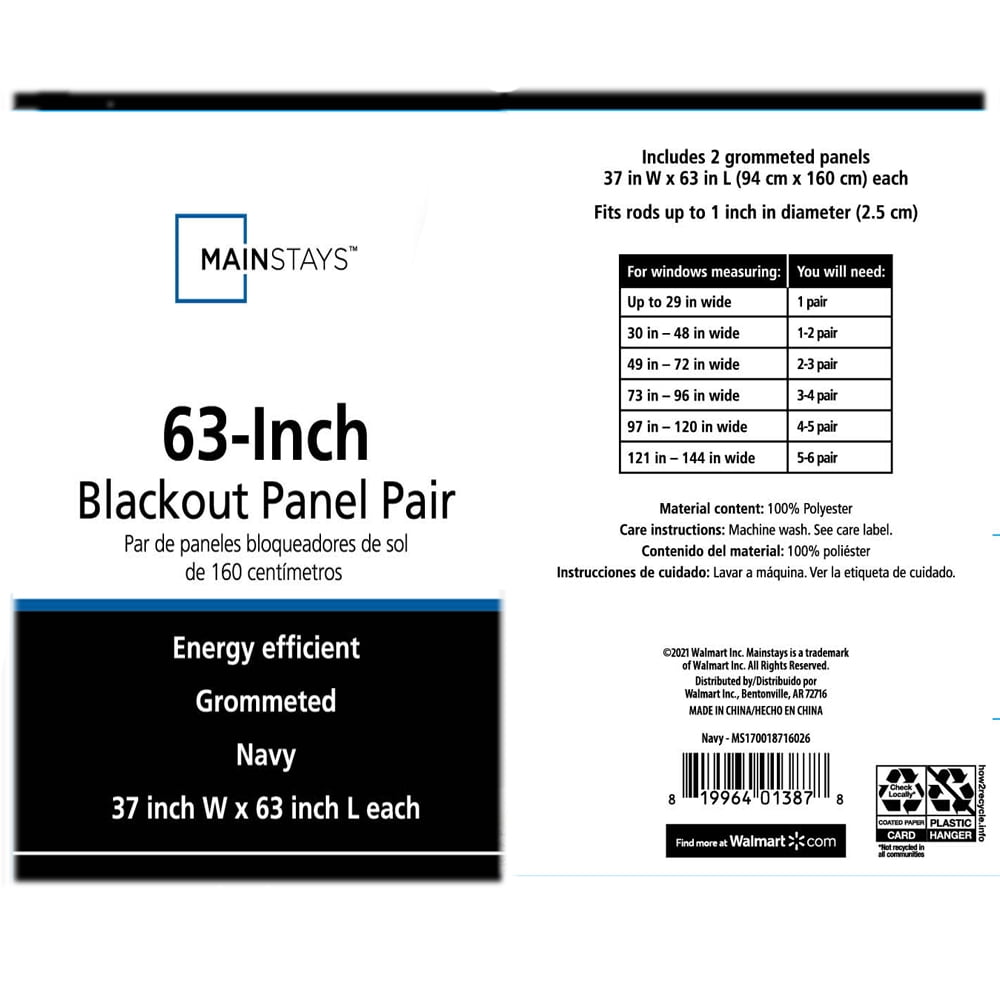 Mainstays Olan Navy Blackout Curtain Panel Pair, 2-Pack, Grommet Top, Textured Solid, 37" x 63", Room Darkening Drapes for Bedroom