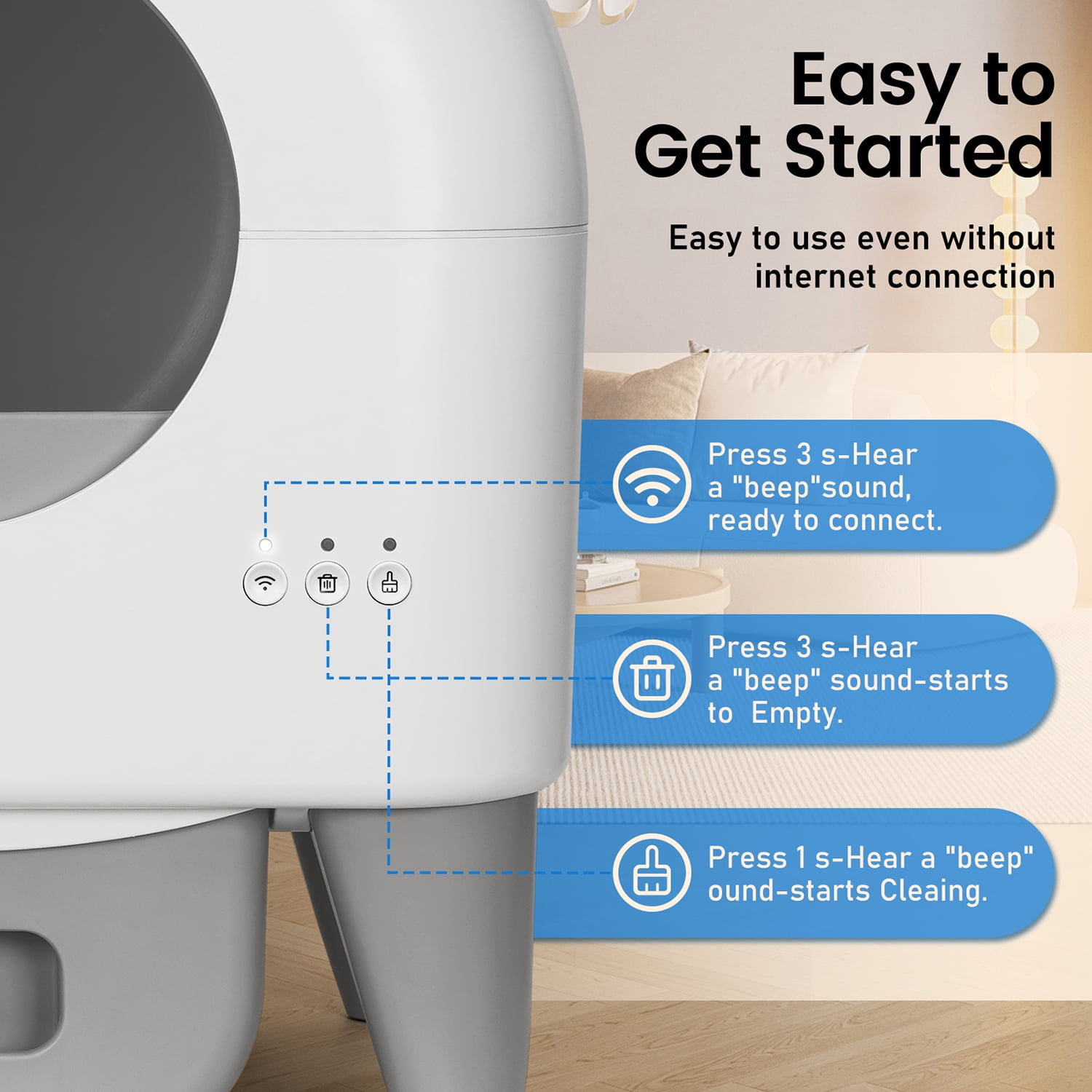 Cumrige Self-Cleaning Cat Litter Box, App Controlled, with Safety Sensor, Removable and Washable Liner Cumrige Self-Cleaning Cat Litter Box, App Controlled, with Safety Sensor, Removable and Washable Liner - Image 4