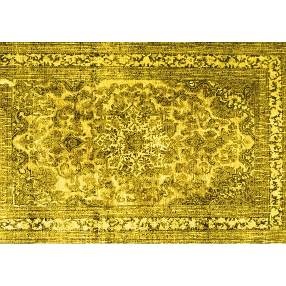 Ahgly Company Machine Washable Indoor Rectangle Persian Yellow Traditional Area Rugs, 2' x 4'