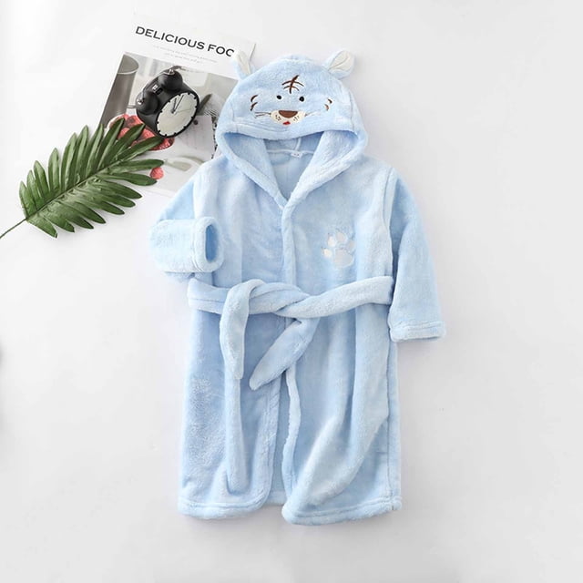 LSLJS Boys Girls Robe Kids Flannel Hooded Bathrobe Sleepwear Toddler Plush Robes With Belt, Kids Robe