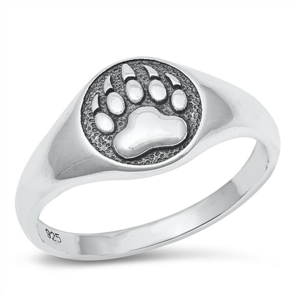 All in Stock Sterling Silver Spectacled Bear Paw Stamp Ring Size 10