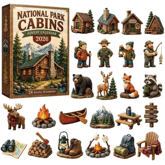 CQHVKQ Christmas National Parks Advent Calendar 2026, 24 Days Christmas Countdown Calendar of Wild Places Keepsakes, 2D Acrylic Cabins Ornaments Advent Calendar for Nature Lover Gifts, Xmas Tree