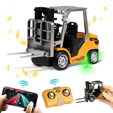 RC Forklift Toys 1/64 Mini Alloy Remote Control Forklift Truck with Rechargeable Battery,Lights & Sounds for Adults Kids Birthday Christmas Gifts
