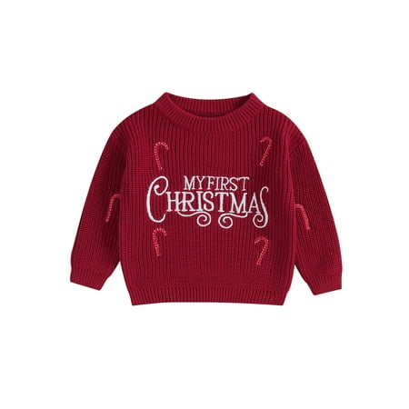 

Toddler Baby Girl Boy Merry Christmas Sweaters Candy Cane Long Sleeve Crewneck Warm Knit Pullover Sweatshirt Tops Cute Fall Winter Clothes