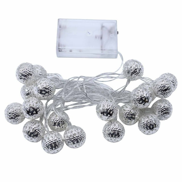 Pompotops Christmas LED Light Moroccan Hollow Metal Ball LED String Lights Battery Powered For Wedding Holiday Home Party Decoration Clearance