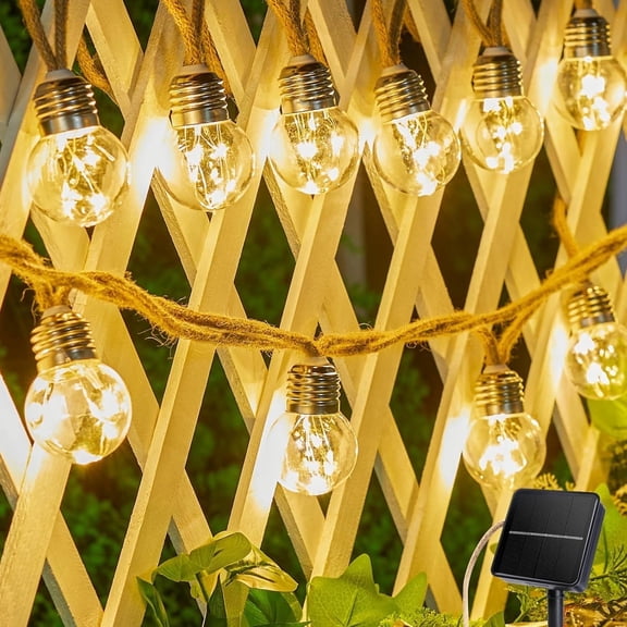 Solar String Lights 30FT Outdoor with 16 Shatterproof Bulbs, 8 Light Modes Vintage Hemp Rope LED Patio Lights, Waterproof Hanging Lights for Porch Garden Café Bistro Decor(Warm White)