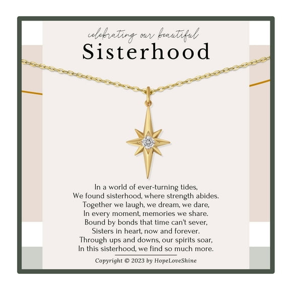 HOPE LOVE SHINE Sisterhood Necklace – Gold Star Jewelry Gift for Sister, Best Friend, or Chosen Family Connection