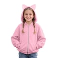 thumbnail image 2 of 9-10 Years Child Girls Zip Up Hoodies Cat Ear Oversize Hoodie Jackets Casual Long Sleeve Hood Sweatshirtst Coat Back to School Play Daily Fall Winter Wear Pink Sweatshirtst, 2 of 9