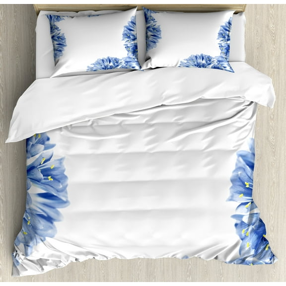 Floral Duvet Cover Set, Fresh Delicate Crocus Petals Border Springtime Gardening Plants, Decorative 3 Piece Bedding Set with 2 Pillow Shams, King Size, Violet Blue Pale Green, by Ambesonne