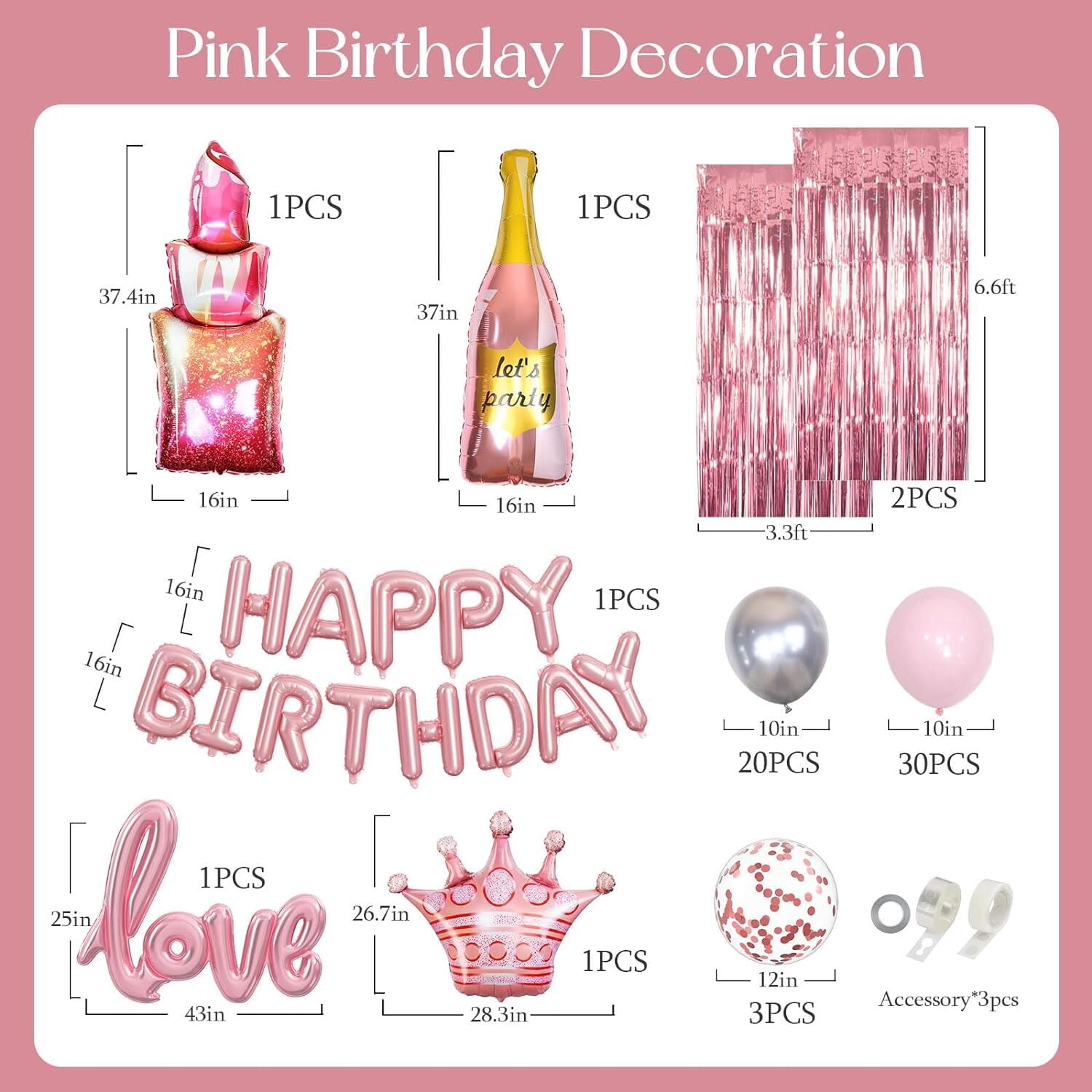 SFBOSF pink birthday Party Decoration Kits