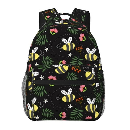 Ratiio Bees Print Eco-Friendly Casual Backpack, Water-Resistant Polyester Canvas Daypack with Smooth Zippers, Comfortable & Durable Travel Bag with Laptop Compartment