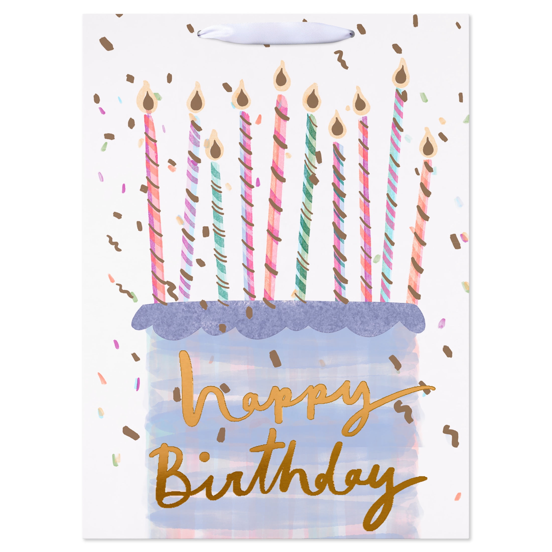 American Greetings 20" Jumbo White Birthday Gift Bag for Her, Cake and Candles (1-Count)